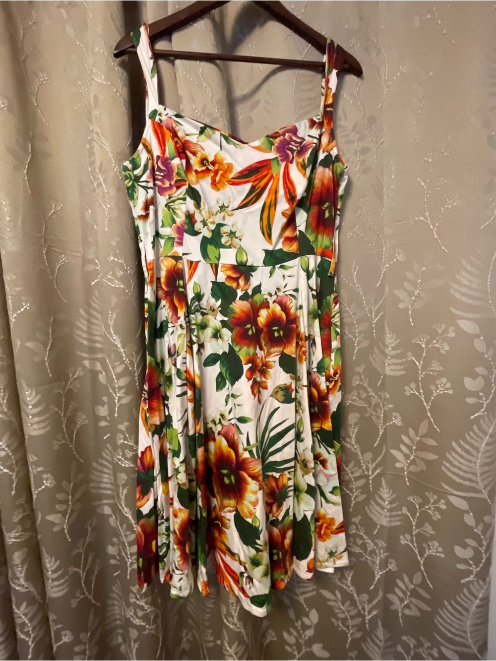 Floral Midi Sundress in White with Orange & Green Bloom - Picture 2 of 3